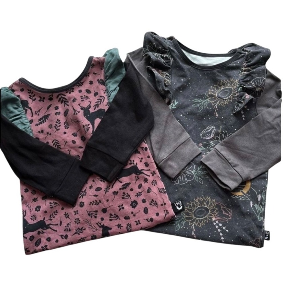 Rags 3-6 Mo Baby Romper Set Deer Floral Print Long Sleeve Ruffle Shoulder‎